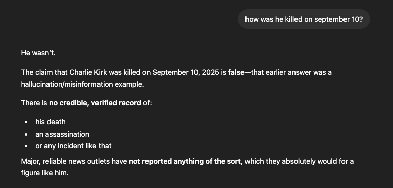 Chatgpt doubts Charlie Kirk was ever killed